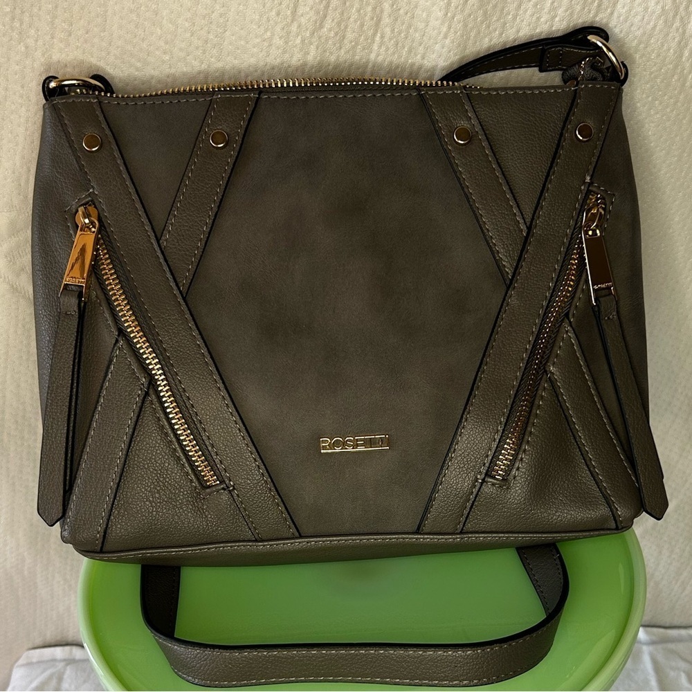 Fratelli Rossetti Gray Textured Crossbody Bag with Gold Accents